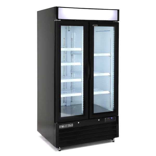 Maxx Cold Double Glass Door Narrow Width Merchandise Freezer, Swing Style Door, 39.5 in.W, 36 cu. ft., in Black MXM2-36FBHC - main